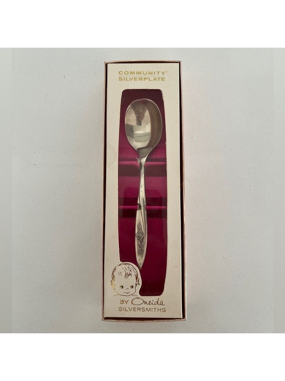 VINTAGE Oneida Community Silverplate Morning Rose Baby Spoon Original Package